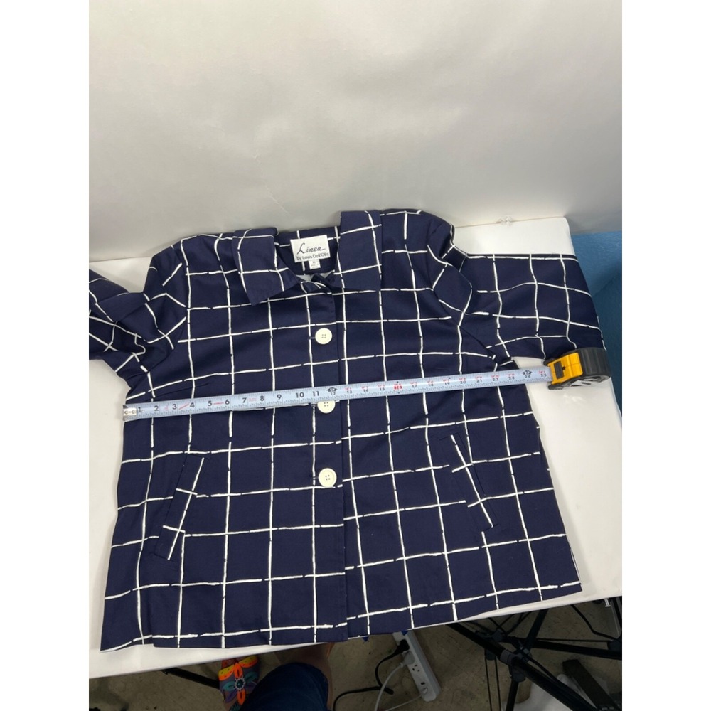 Linea by Louis Dell'Olio Jacket Navy and White Checkered Lined Womens Sz XL - Picture 6 of 9